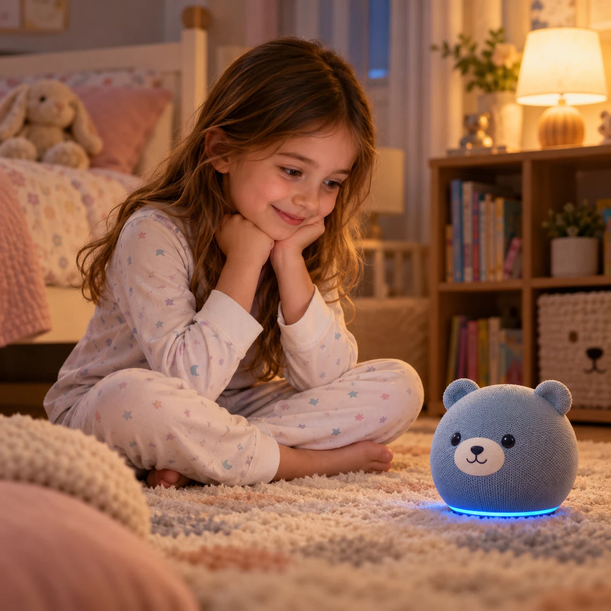 Symbolbild: Kind hört einer Geschichte aus dem Lautsprecher zu