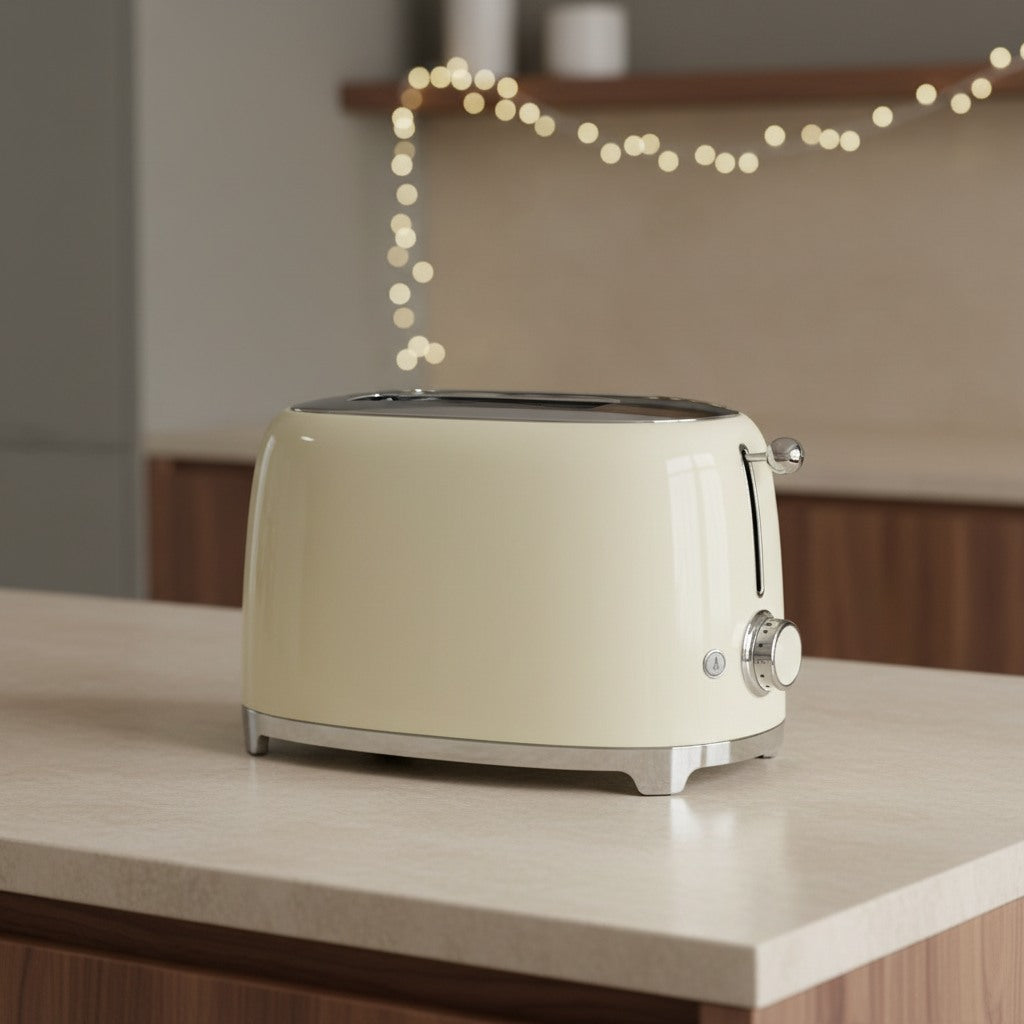 Symbolbild: Smeg Toaster in Creme auf der Küchenzeile